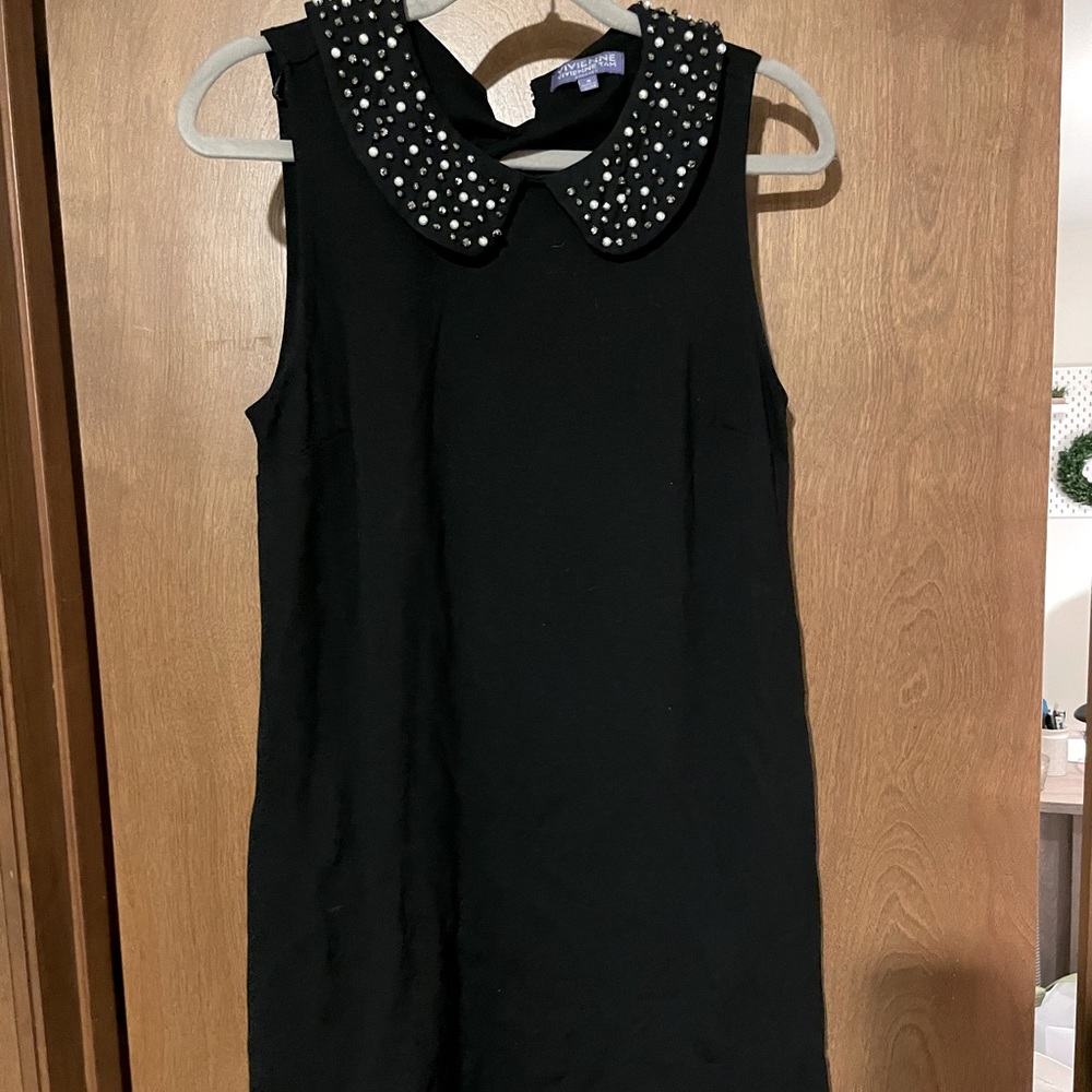Black dress with embellished collar, Size Medium